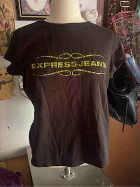 vintage y2k Express Black Tee with Yellow 'Express' Graphic